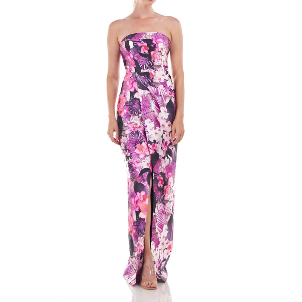 Kay Unger Strapless Floral Maxi Dress in Pink, Purple, White - Picture 2 of 6